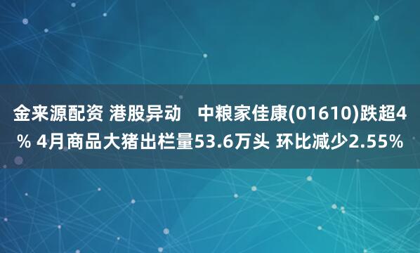 金来源配资 港股异动   中粮家佳康(01610)跌超4% 4月商品大猪出栏量53.6万头 环比减少2.55%
